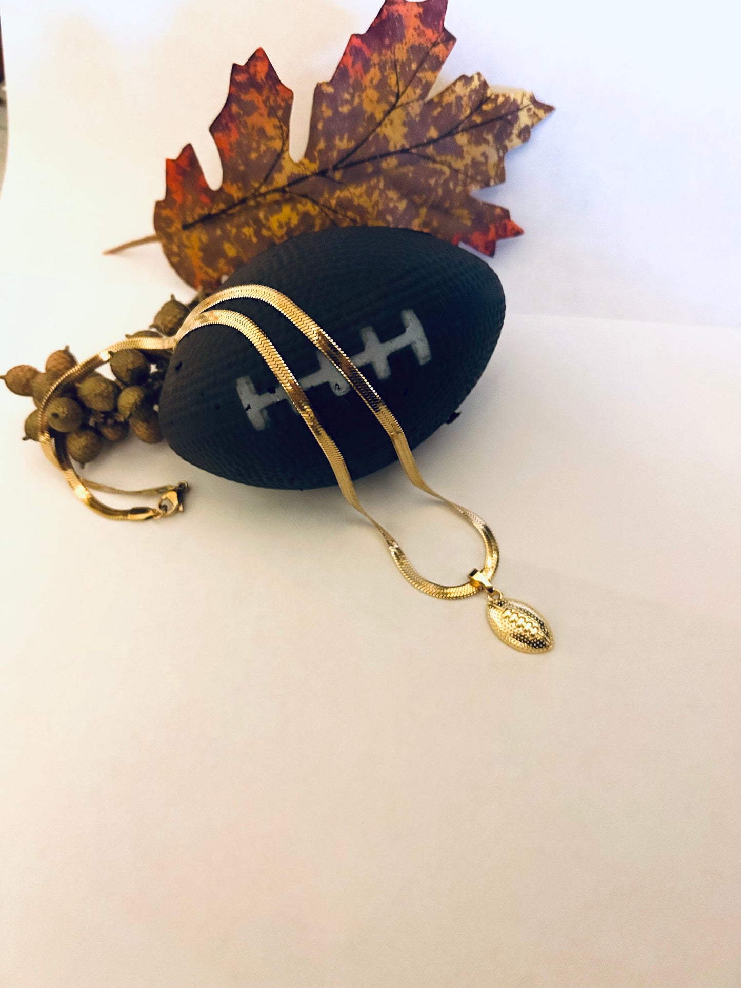 Football Necklace 24K Gold Filled 3mm Herringbone Chain With Sports Theme Game Ball Gift for Him Mens Football Jewelry Fall Christmas Gift