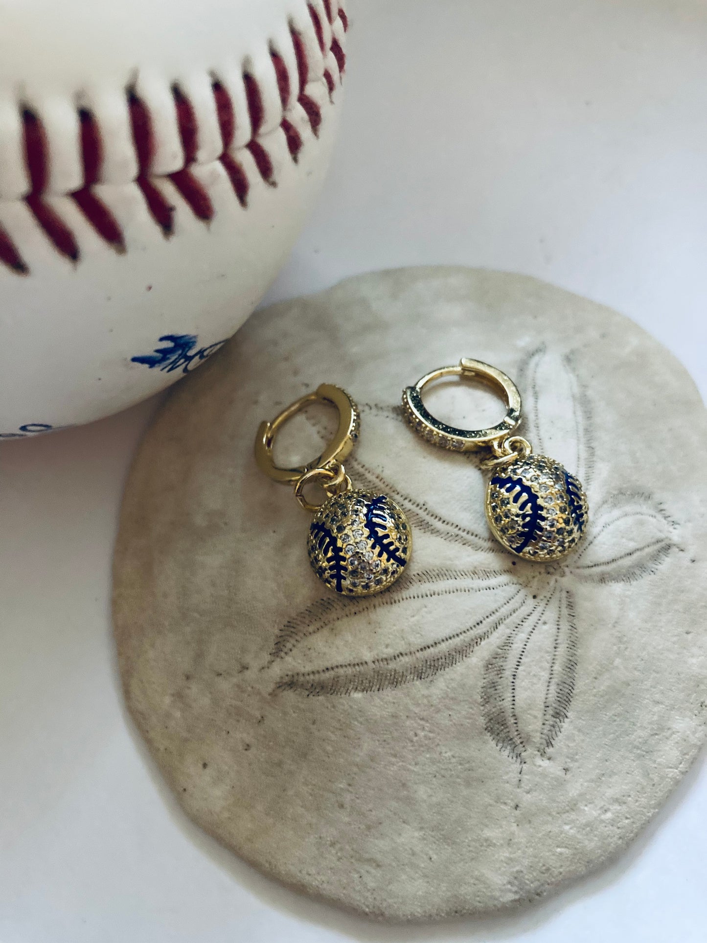 Baseball Earrings 8K Gold Filled Micro Pave CZ Crystal Sparkly Dainty Sports Themed Huggies Hoops Baseball Season Fun Jewelry Fan Gift