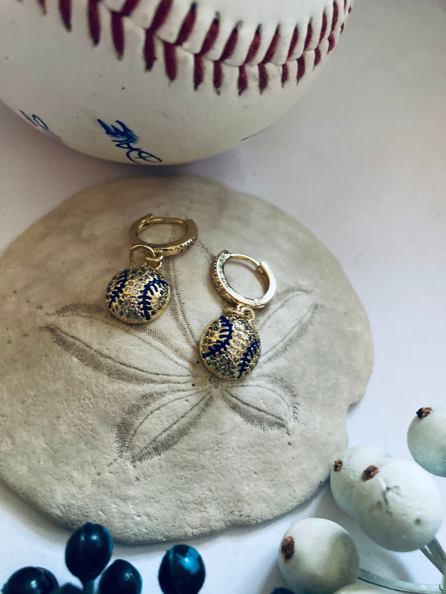 Baseball Earrings 8K Gold Filled Micro Pave CZ Crystal Sparkly Dainty Sports Themed Huggies Hoops Baseball Season Fun Jewelry Fan Gift